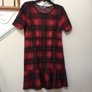 New Women’s NY Collection Plaid Dress Size Petite L Short sleeves, Bottom Frills